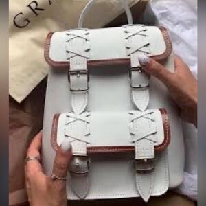 GRAFEA White Leather Backpack with Brown Trim